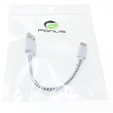 Short USB-C Cable Charger Cord - Braided - White - Fonus S39