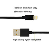 10ft MFI Certified USB to Lightning Cable - Braided - Black - Pinyi - K74