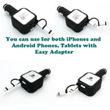 2-in-1 Retractable Car Charger 2-Port USB - MicroUSB and Lightning - Fonus C82