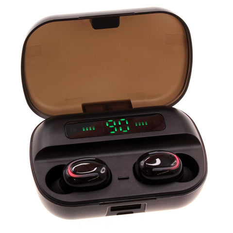 TWS Wireless Earphones Bluetooth Earbuds with LED Display - Black - R25