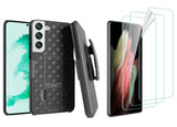 Belt Clip Case and 3 Pack Screen Protector Swivel Holster TPU Film Kickstand Cover Anti-Glare Fingerprint Works - ZDA84+3Z39