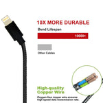 10ft MFI Certified USB to Lightning Cable - Braided - Black - Pinyi - K74